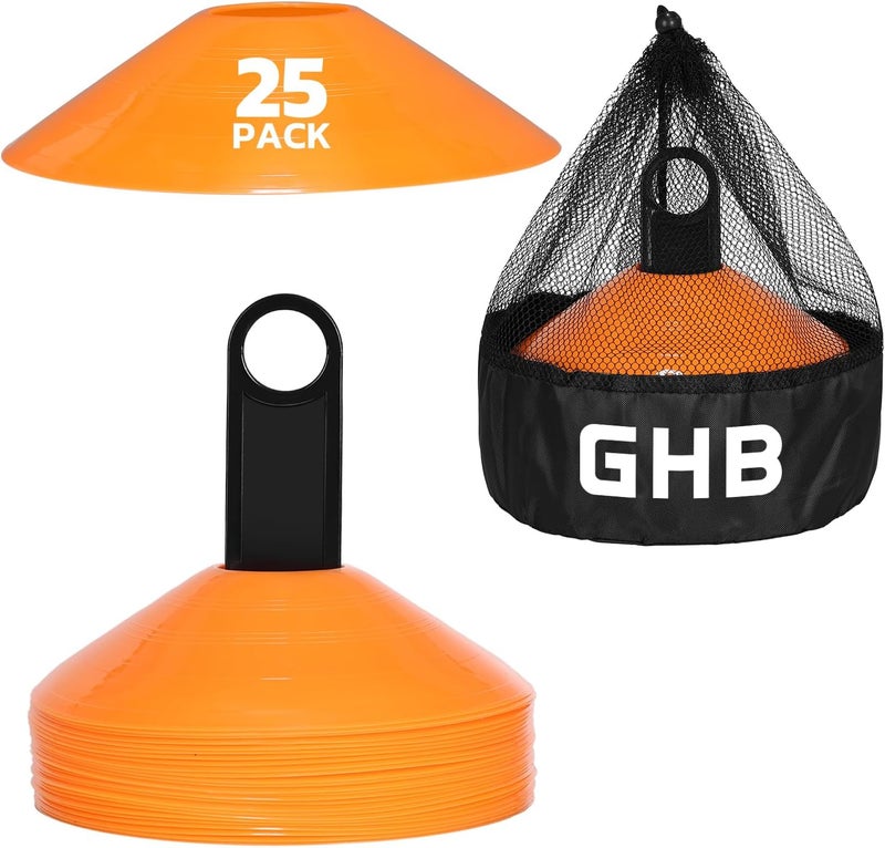 GHB Soccer Cones 25/50/100 Pack Disc Soccer Sport Cones Training Field Marker Agility Cones for Traffic, Basketball, Coaching, Practice Equipment Includes Cone Drills Guide - Image 1